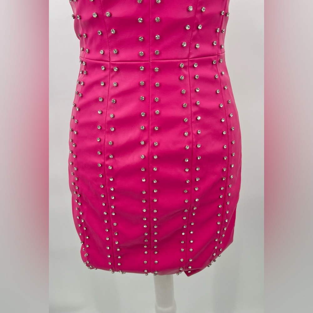 Faux leather hot pink rhinestone mini dress S Barbiecore party club Vegas Bday - Picture 8 of 16